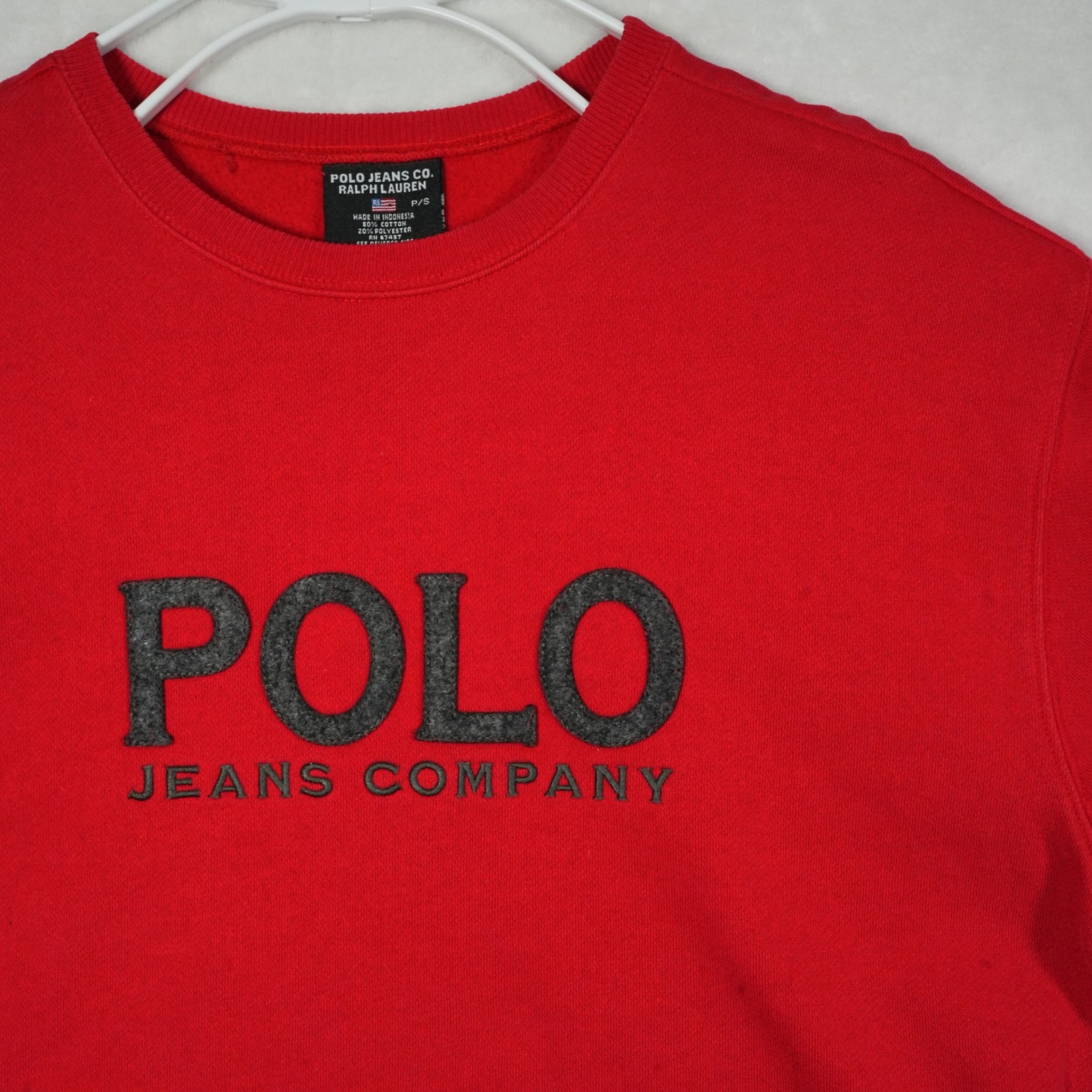 Polo Jeans Co Ralph Lauren Mens Red Spell Out Crewneck Sweatshirt Size Small